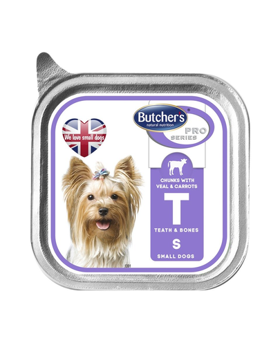 Butcher's ProSeries Teeth&Bones hrana umeda pentru caini adulti de talie mica, cu vitel si morcov in sos 150 g