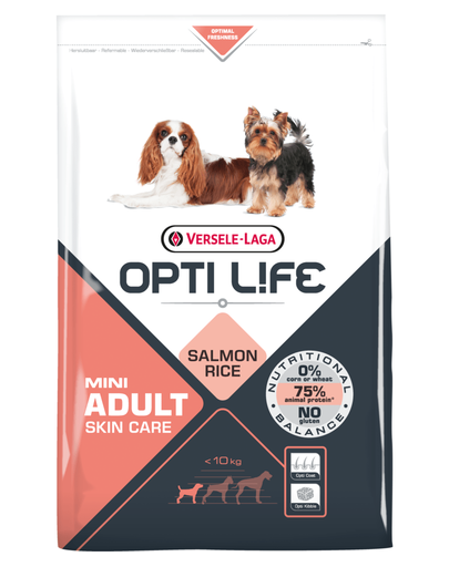VERSELE-LAGA Opti Life Adult Skin Care Mini hrana uscata caini adulti talie mica, cu probleme ale pielii 2,5 kg