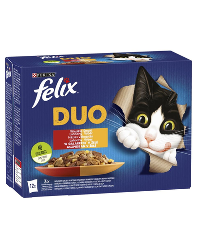 FELIX Duo Hrana umeda cu diverse tipuri de carne pentru pisci adulte/ sterilizate 12x85 g