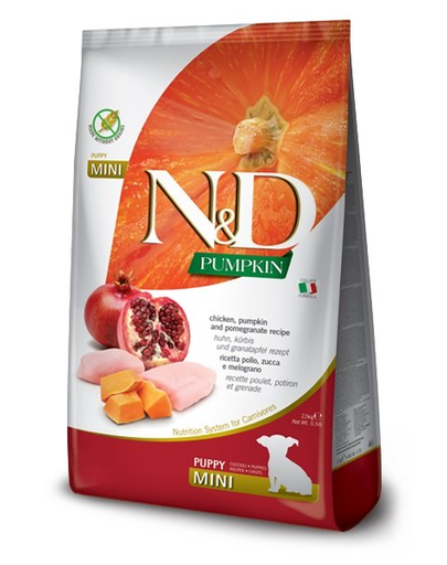 FARMINA N&amp;D Pumpkin Puppy Mini hrana uscata caini juniori talie mica, cu pui, dovleac, rodie 800 g