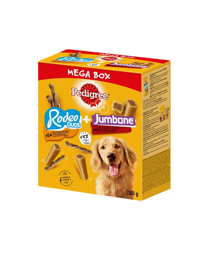 PEDIGREE Mega Box Rodeo and Jumbone Recompense caini, cu pui si vita 780 g
