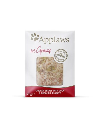 APPLAWS Pouch hrana umeda pisici, piept de pui, rata si broccoli in jeleu 70 g