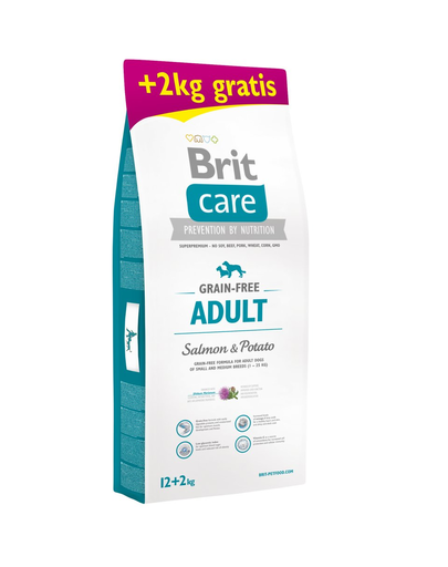 BRIT Care Grain-Free Adult Salmon&Potato 12kg + 2 kg hrana uscata fara cereale pentru caini adulti