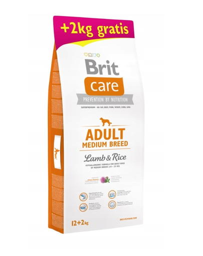 BRIT Care Adult Medium Breed Lamb&Rice 12 + 2 kg hrana uscata caini adulti talie medie, miel si orez
