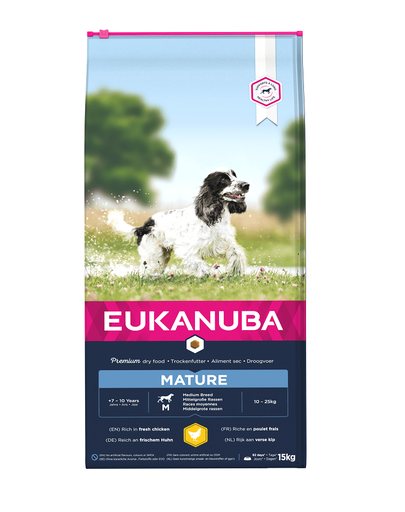EUKANUBA Senior Medium Breeds Chicken Hrana uscata pentru caini senior de talie medie, bogata in pui 15 kg