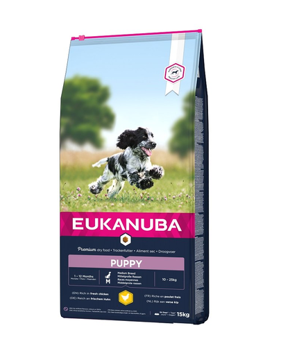EUKANUBA Growing Puppy Medium Breed 15 kg Hrana pentru caini junior talie medie, bogat in pui proaspat