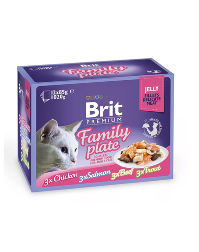 BRIT Premium Cat Family Plate hrana pisica in aspic, diverse arome 12x85 g