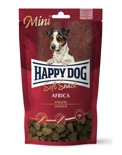 HAPPY DOG Soft Snack Mini Africa, gustari pentru caini, cu strut, 100 g