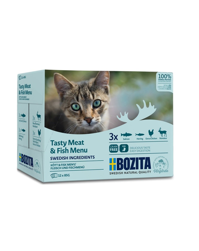 BOZITA Multibox Meat&Fish Menu Hrana umeda pentru pisici adulte, mix de peste 12 x 85 g