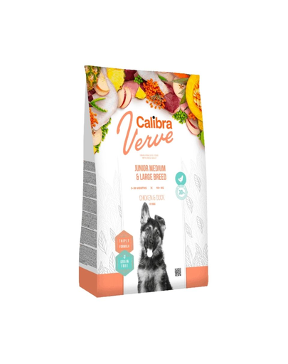 CALIBRA Dog Verve GF Junior Medium Large Chicken&Duck hrana uscata fara cereale pentru caini juniori de talie medie/mare 12 kg