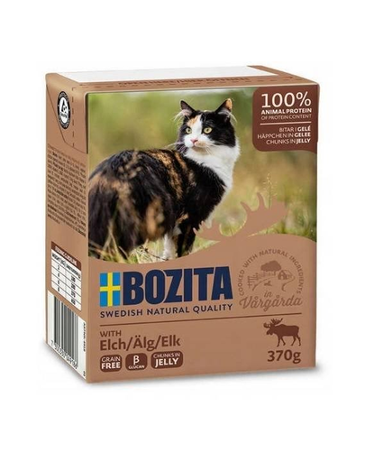 BOZITA Hrana umeda pentru pisici adulte, cu pui si elan in jeleu 370 g