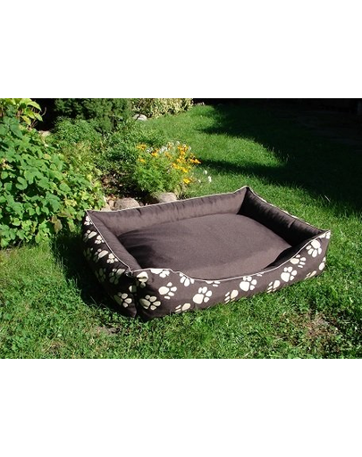 FERA Pat pentru caini cu perna 115 x 90 cm gri cu labute albe