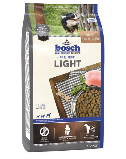 BOSCH Light Hrana uscata caini adulti cu tendinta de ingrare, cu pui si orez 1 kg