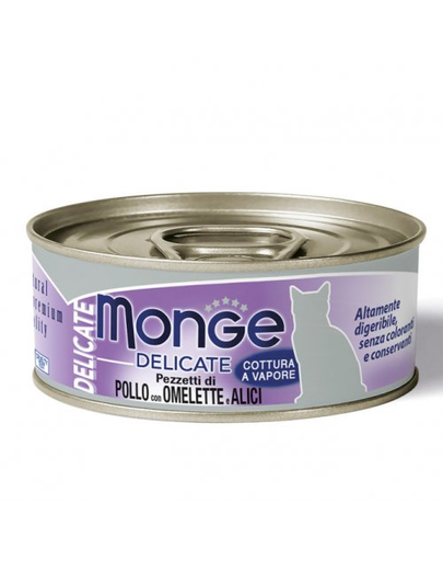 MONGE Delicate Cat hrana umeda pentru pisici, cu pui, omleta si ansoa 80 g