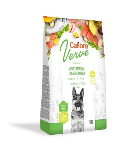 CALIBRA Dog Verve GF Adult Medium&Large Salmon&Herring Hrana uscata pentru caini adulti de talie mare, cu somon si hering 12 kg