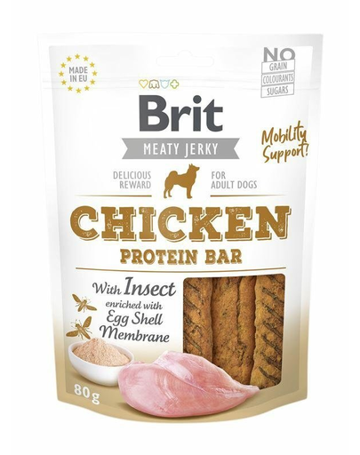 BRIT Jerky Chicken with Insect Protein Bar Recompense cu pui si insecte pentru caini adulti 80g