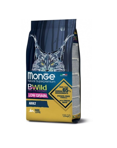 MONGE BWild Adult Hrana uscata pentru pisici adulte, cu iepure 1,5 kg