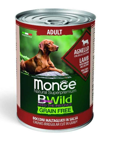 MONGE BWild Grain Free hrană umedă pentru câini, cu miel 400g