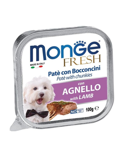 MONGE Fresh hrană umedă pentru câini sub formă de pate, cu miel 100 g