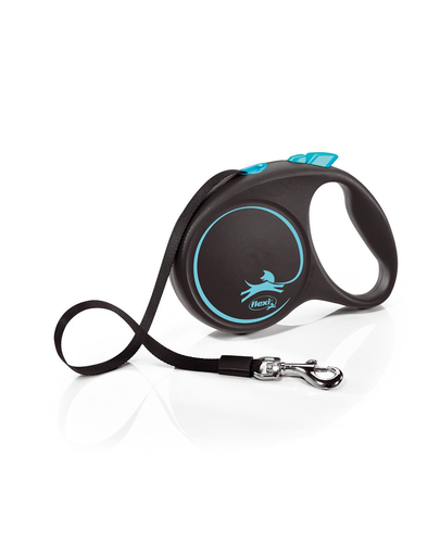 FLEXI Black Design lesa automata cu banda pentru caini, negru cu albastru, marimea L, 5 m