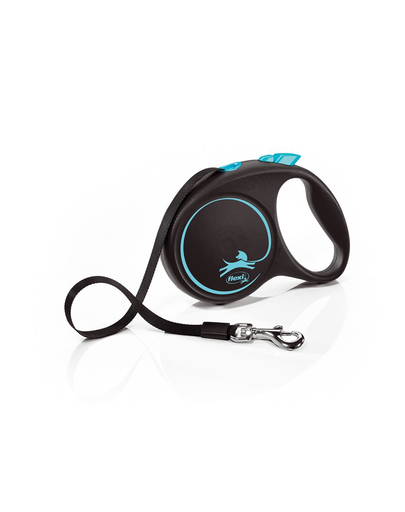 FLEXI Black Design lesa automata cu banda pentru caini, negru cu albastru, marimea M, 5 m