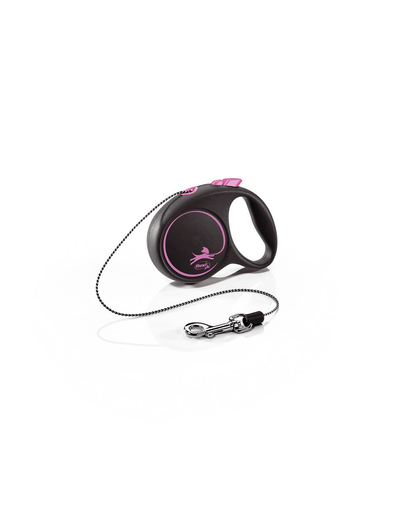 FLEXI Black Design lesa automata cu sir pentru caini, negru cu roz, marimea XS, 3 m