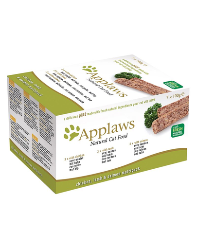 APPLAWS Hrană umedă sub formă de pate cu miel, pui și somon 7 x 100 g