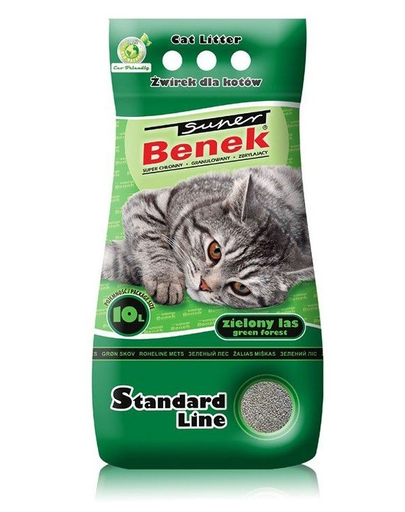 BENEK Super Standard Green Forest nisip pentru litiera, miros de pin 10 L x 2 (20 l)
