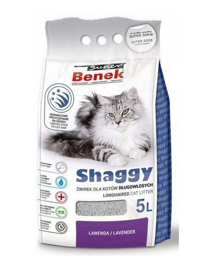 BENEK Super Shaggy Nisip litiera pisici cu blana lunga 5 L x 2 (10 L) parfum lavanda