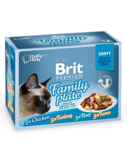 BRIT Premium Gravy fillet Family plate Set hrana umeda pentru pisici adulte, mix de arome in sos 48 x 85 g