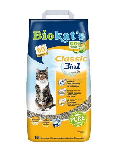 BIOKAT'S Classic 3in1 nisip pentru pisici, din bentonita 18 L