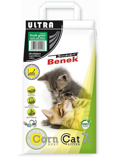 BENEK Super Corn Cat Ultra Asternut din porumb pentru litiera, cu miros de iarba proaspata 7 l