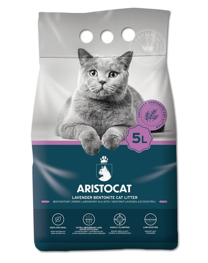 ARISTOCAT Bentonite Plus Nisip pentru litiera pisicilor, din bentonita cu lavanda 5 L