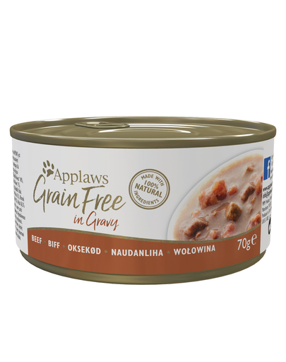APPLAWS Cat Tin Grain Free Beef in Gravy hrana umeda in sos pentru pisici adulte,cu vita 72x70g