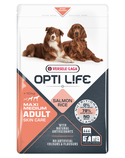 VERSELE-LAGA Opti Life Adult Skin Care Medium&Maxi hrana uscata caini adulti cu sensibilitati ale pielii, talie medie/mare 12,5 kg