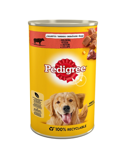 PEDIGREE Hrană umedă cu vită în aspic 10 x 1,2 kg + 2 GRATIS