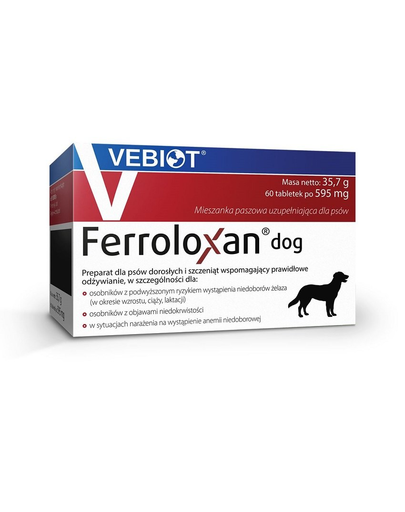 VEBIOT Ferroloxan dog 60 tab. supliment pentru caini cu deficit de fier, anemie
