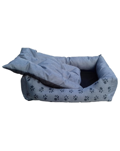 FERA Pat pentru caini cu perna detasabila, model labe albastru inchis 78 x 60 cm
