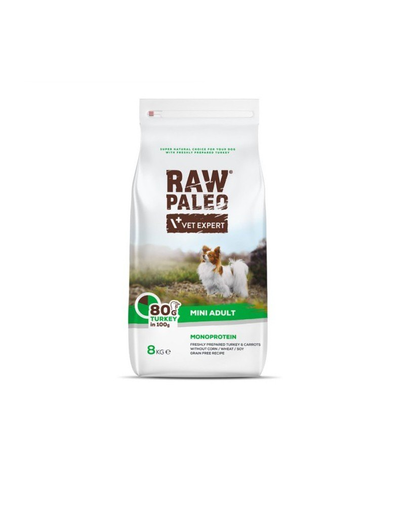 VETEXPERT Raw Paleo Turkey Adult Mini 8 kg caini adulti talie mica, curcan