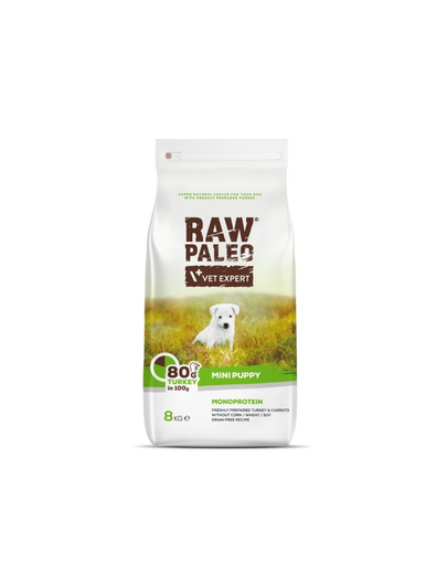 VETEXPERT Raw Paleo Turkey Puppy Mini 8 kg hrana catei rasa mica, curcan
