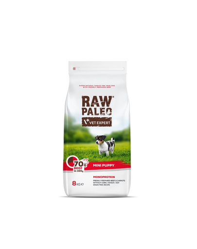 VETEXPERT Raw Paleo Beef Puppy Mini 8 kg hrana caini juniori talie mica, cu vita
