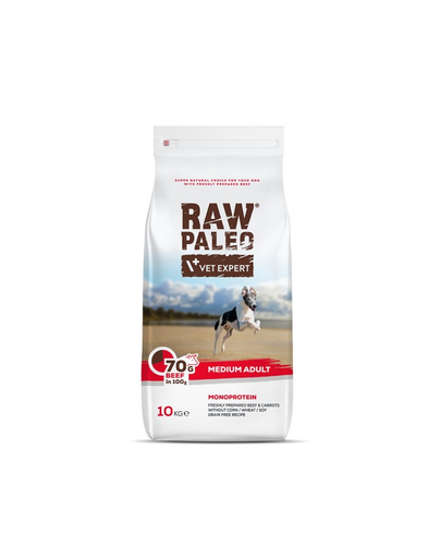 VETEXPERT Raw Paleo Beef Adult Medium 10 kg hrana cu vita, caini adulti rasa medie