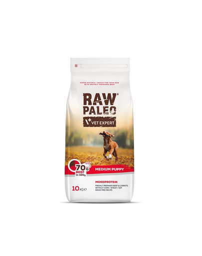 VETEXPERT Raw Paleo Beef Puppy Medium 10 kg pentru caini juniori talie medie, cu vita