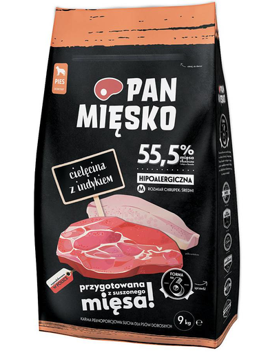 PAN MIĘSKO Hrana uscata caini adulti talie medie, cu vitel si curcan 9 kg