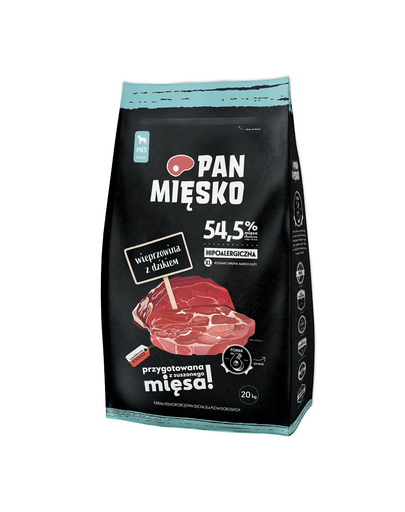 PAN MIĘSKO Hrana uscata pentru caini adulti talie mare, cu mistret 20 kg