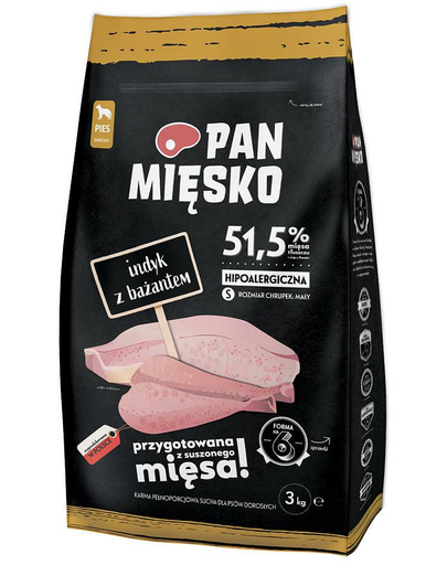 PAN MIĘSKO Hrana uscata pentru cainia adulti talie mica, cu fazan si curcan 3 kg