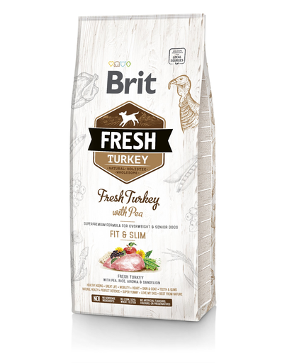 BRIT Fresh Adult Fit&Slim 12 kg hrana uscata caini adulti, curcan si mazare