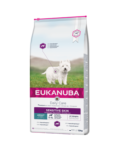 EUKANUBA Daily Care Adult Sensitive Skin All Breeds hrana uscata caini adulti 12 kg