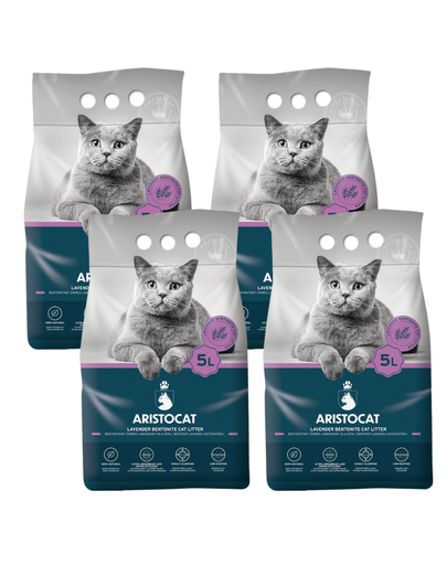 ARISTOCAT Bentonite Plus nisip pentru pisica, din bentonita cu miros lavanda 20 l (4 x 5 l)