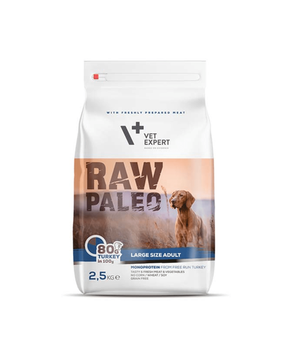 VETEXPERT RAW PALEO Adult Large caini talie mare 2,5 kg curcan